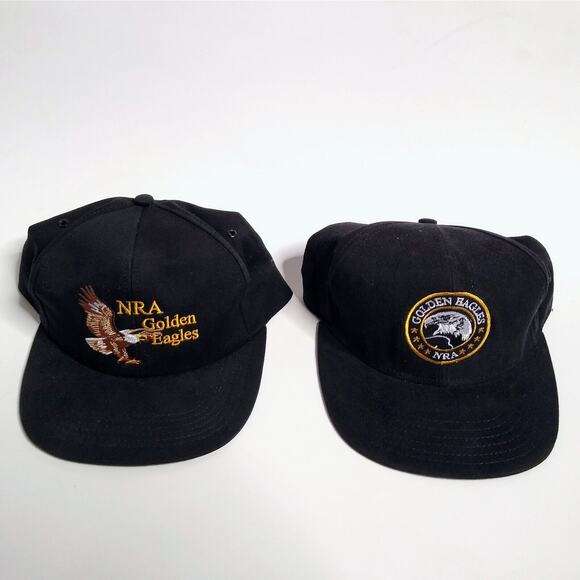 LOT of 2 Vintage NRA Golden Eagles Hat Cap Snap Back Mens Black Adjustable Logo